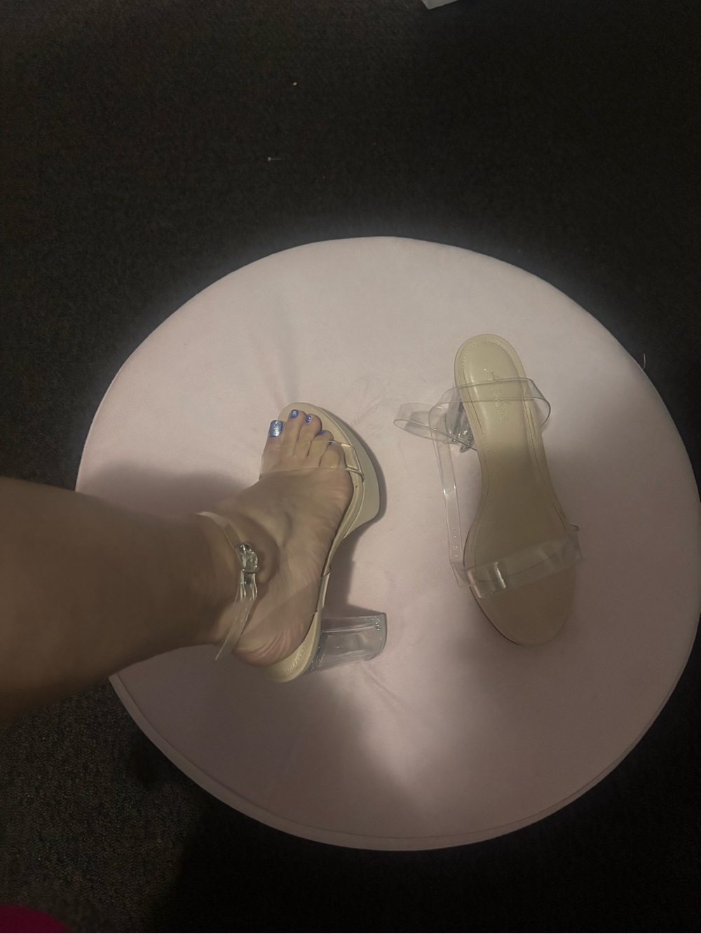 Clear Strap Beige Block Heel Sandals for Women